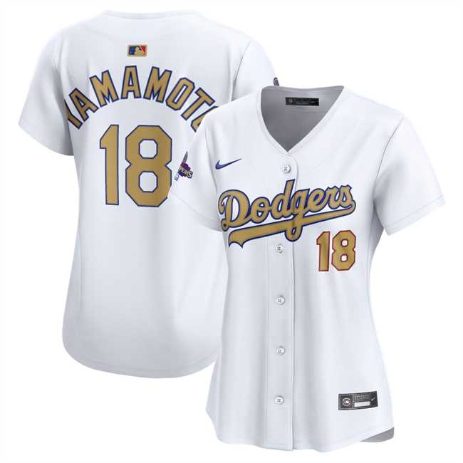 Womens Los Angeles Dodgers #18 Yoshinobu Yamamoto White 2025 Gold Collection Limited Stitched Jersey Dzhi